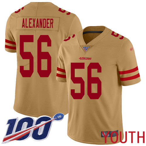 San Francisco 49ers Limited Gold Youth Kwon Alexander NFL Jersey #56 100th Season Vapor Untouchable Inverted->youth nfl jersey->Youth Jersey